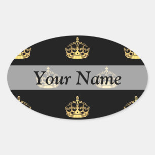 Sticker Ovale Motif de couronne noir et or