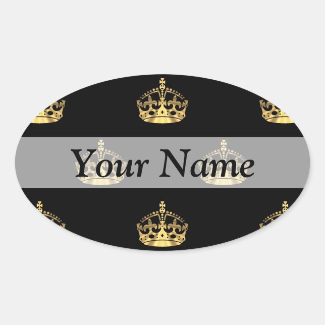 Sticker Ovale Motif de couronne noir et or (Devant)
