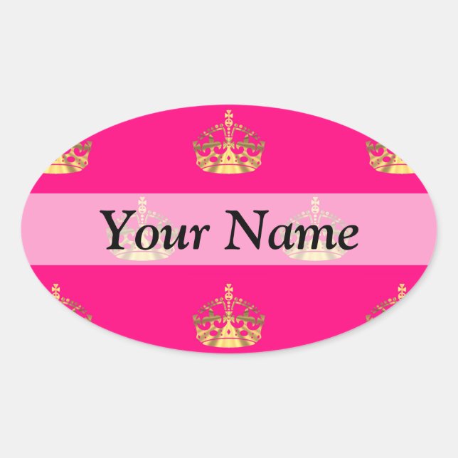 Sticker Ovale Motif de couronne rose et or (Devant)