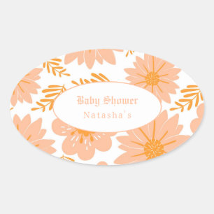Sticker Ovale Motif de fleur orange floue pêche rétro vintage