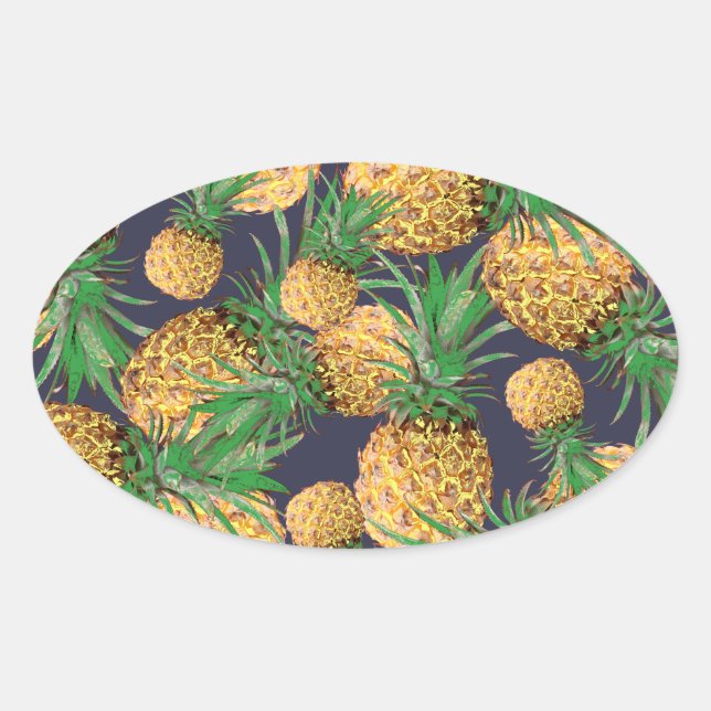 Sticker Ovale Motif de l'ananas tropical Yummy (Devant)