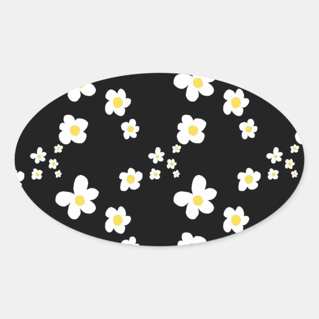 Sticker Ovale Motif de marguerite tendance noir jaune blanc, mod (Devant)
