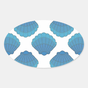 Sticker Ovale Motif de mosaïque Blue Seashell