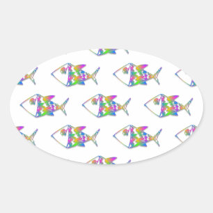 Sticker Ovale Motif de poisson Abstrait