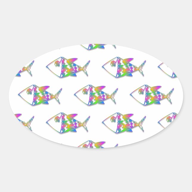 Sticker Ovale Motif de poisson Abstrait (Devant)
