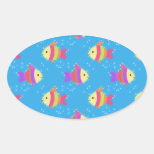 Sticker Ovale Motif de poissons