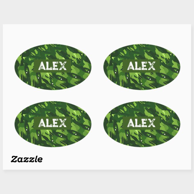 Sticker Ovale Motif du Camouflage militaire vert forestier (Feuille)