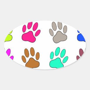 Sticker Ovale Motif Empreinte de patte de chien multicolore