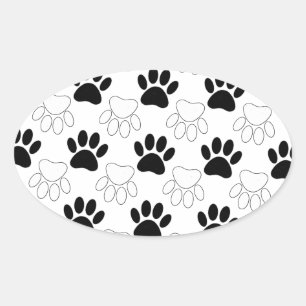 Sticker Ovale Motif Empreinte de patte de chien noir et blanc