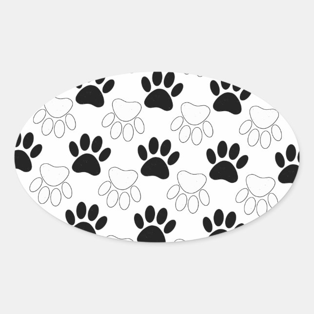 Sticker Ovale Motif Empreinte de patte de chien noir et blanc (Devant)