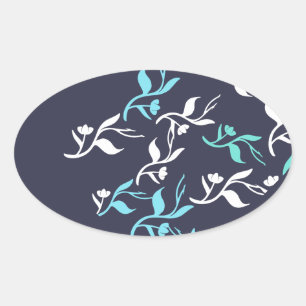 Sticker Ovale Motif Feuille blanc Turquoise