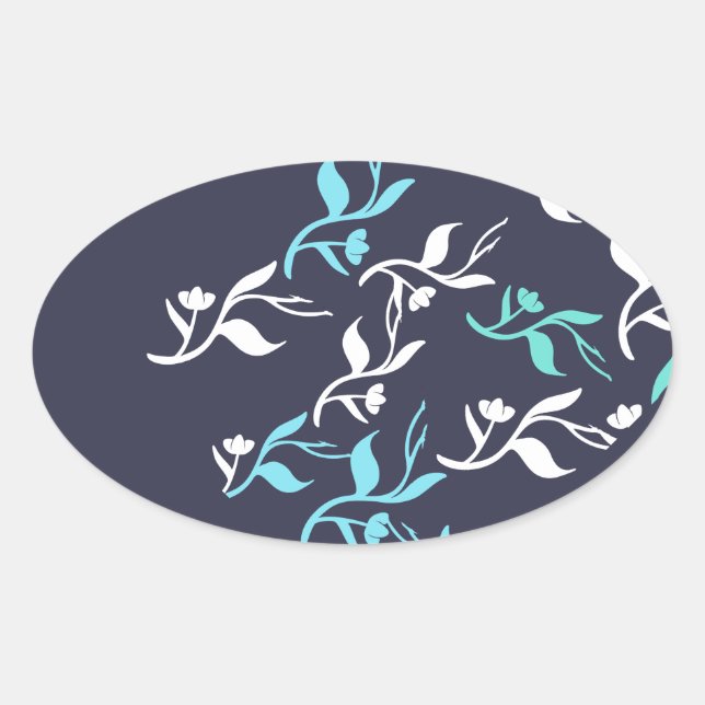 Sticker Ovale Motif Feuille blanc Turquoise (Devant)
