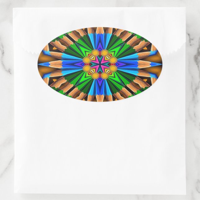 Sticker Ovale Motif Fleurs Abstraites uniques (Sac)