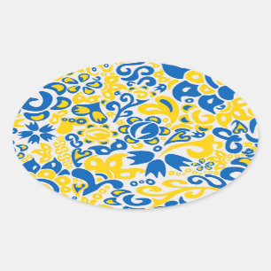 Sticker Ovale Motif folklorique aux couleurs du drapeau ukrainie