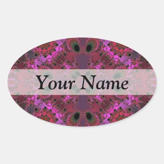 Sticker Ovale Motif fractal numérique magenta (Devant)
