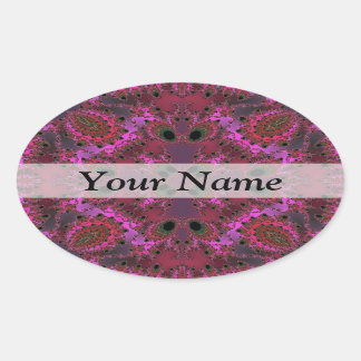 Sticker Ovale Motif fractal numérique magenta