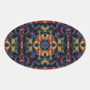Sticker Ovale Motif géométrique multicolore avec fleur marron