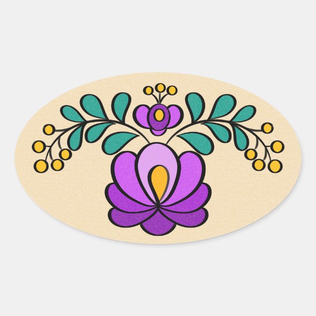 Sticker Ovale Motif hongrois de broderie, "Matyó" - violet (Devant)