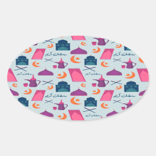 Sticker Ovale Motif Joyeux Ramadan
