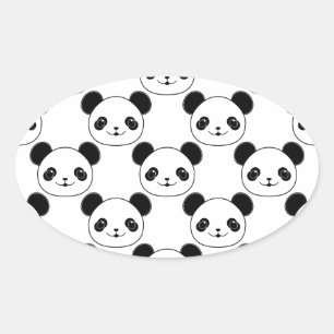 Sticker Ovale Motif Kawaii Panda En Noir Et Blanc