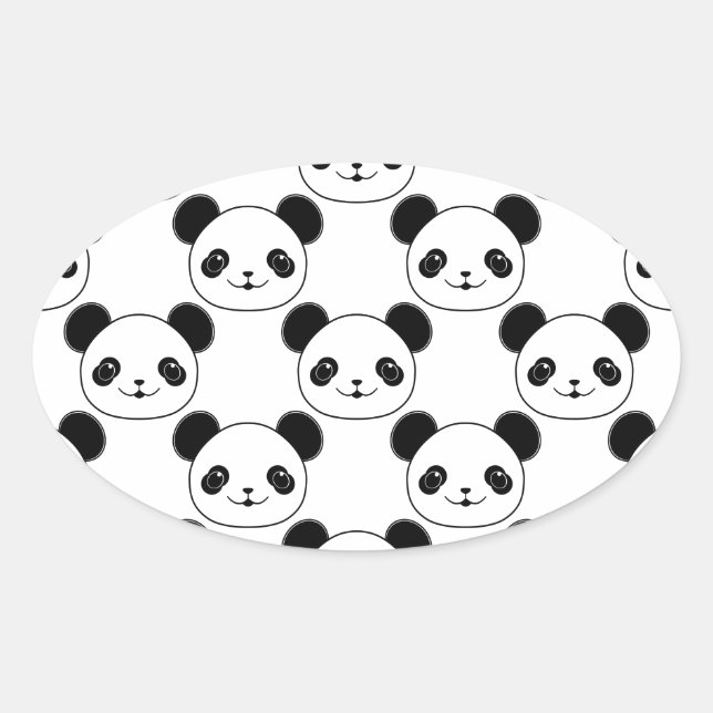 Sticker Ovale Motif Kawaii Panda En Noir Et Blanc (Devant)
