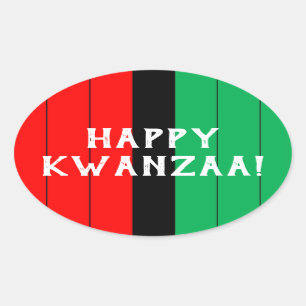 Sticker Ovale Motif rayé vert noir rouge de Kwanzaa Kinara