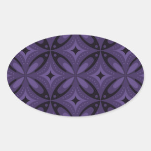 Sticker Ovale Motif Rétro de Couleur Violet Foncé