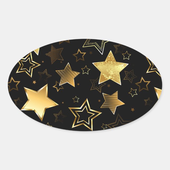 Sticker Ovale Motif sans couture avec étoiles d'or (Devant)