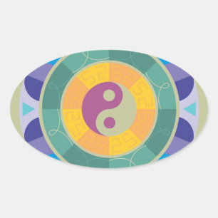 Sticker Ovale Motif Yin Yang Coloré