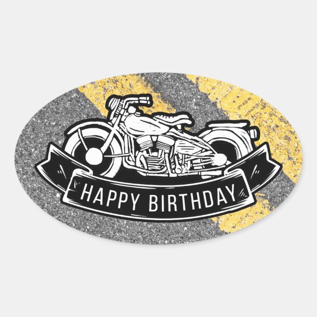Sticker Ovale Motorcycle Biker Joyeux cadeau d'anniversaire fête (Devant)