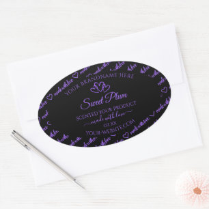 Sticker Ovale Mots noirs et violets Cloud Produit Coeurs Étiquet