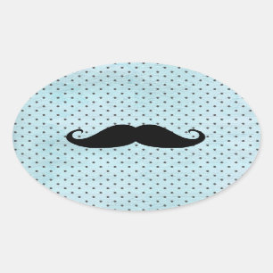 Sticker Ovale Moustache noire drôle sur le pois bleu turquoise