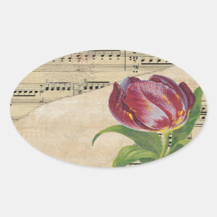 Sticker Ovale Musique victorienne vintage Tulips romantiques