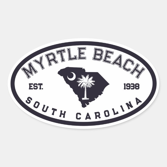 Sticker Ovale Myrtle Beach Caroline du Sud Drapeau Carte Souveni (Devant)