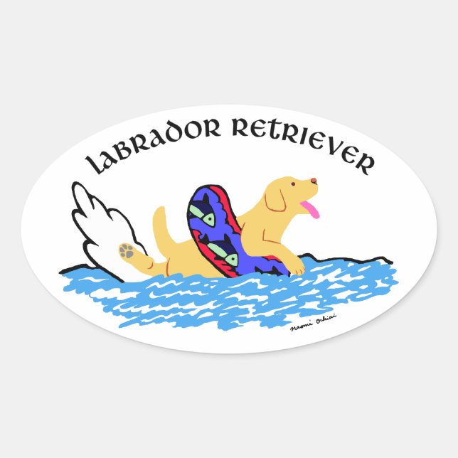 Sticker Ovale Natation du Labrador jaune (Devant)