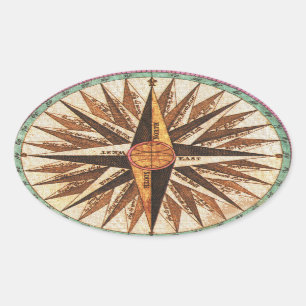 Sticker Ovale Navigateur de boussole du navire Vintage nautique