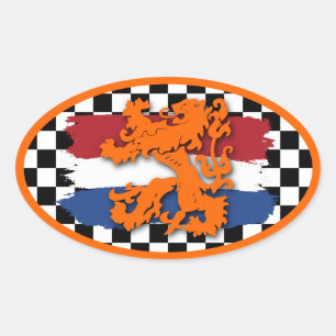 Sticker Ovale Néerlandais Rouge Bleu Drapeau Orange Lion Team Ho