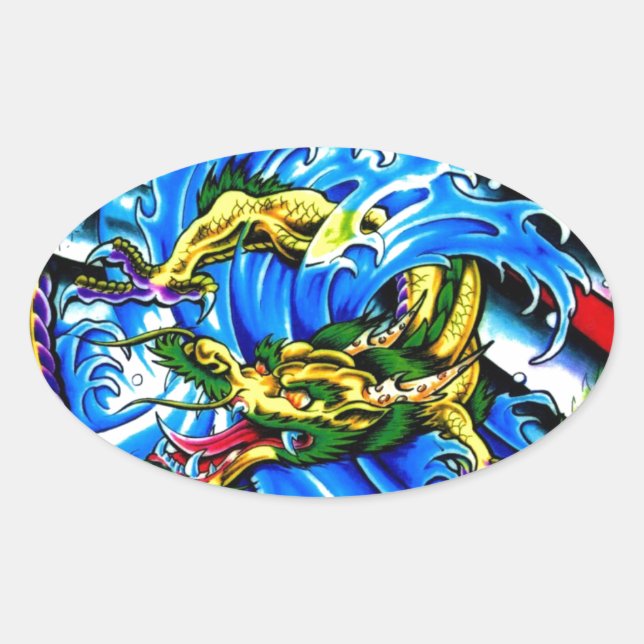 Sticker Ovale Neo Jap Dragon Tattoo (Devant)