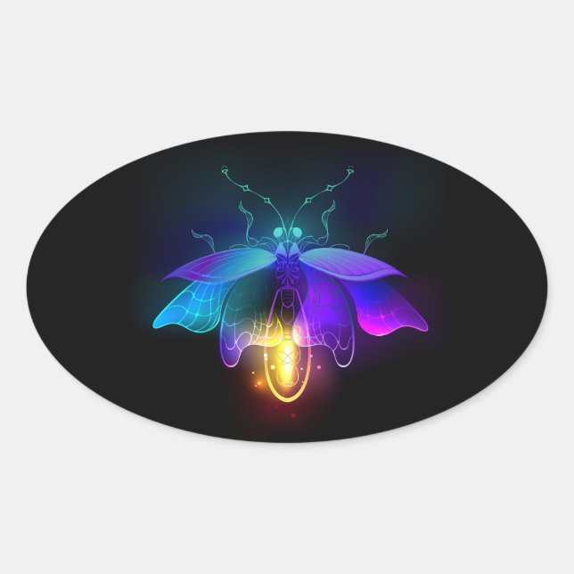 Sticker Ovale Neon Firefly sur noir (Devant)