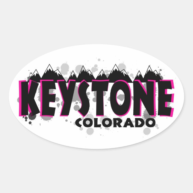 Sticker Ovale Neon rose grunge Keystone Colorado (Devant)