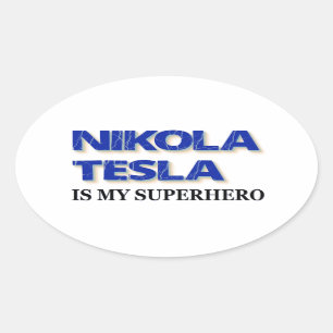 Sticker Ovale Nikola Tesla est mon super-héros