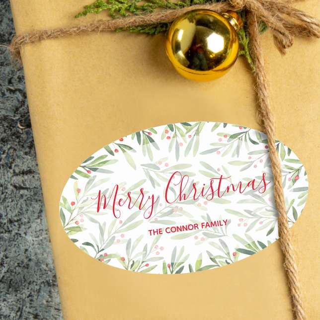 Sticker Ovale Noël des Fêtes de Holly et Berries (Créateur téléchargé)