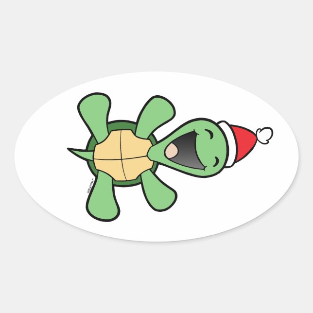 Sticker Ovale Noël heureux de tortue (Devant)