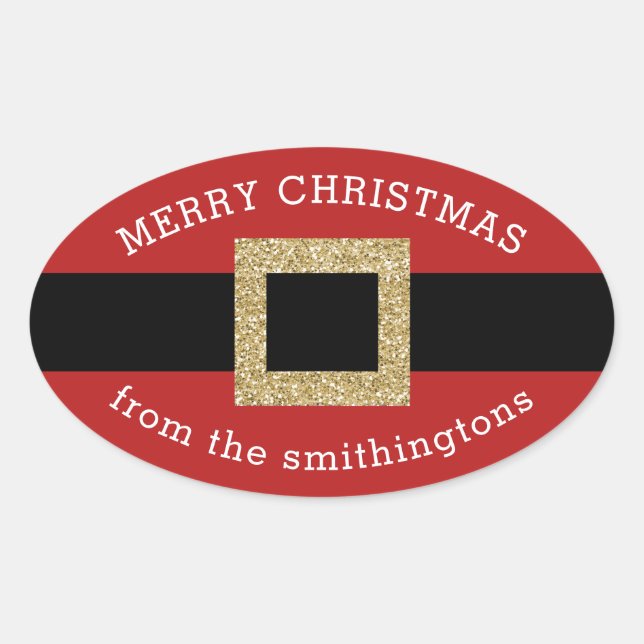 Sticker Ovale Noël Père Noël Suit Or Rouge Nom personnalisé (Devant)