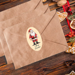 Sticker Ovale Noël Retro Père Noël