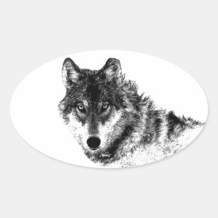 Sticker Ovale Noir Blanc Inspiration Wolf Eyes