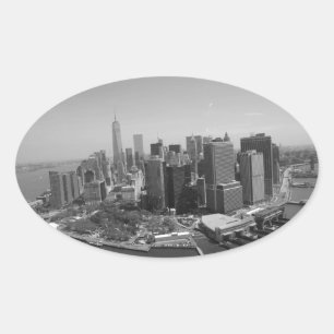 Sticker Ovale Noir blanc New York City Skyline