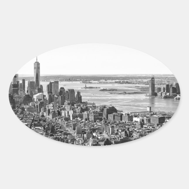 Sticker Ovale Noir blanc New York City Skyline (Devant)