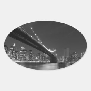 Sticker Ovale Noir blanc New York City Skyline