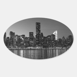 Sticker Ovale Noir Blanc New York City Skyscapants Silhouette